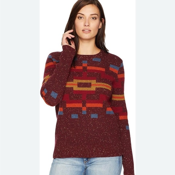Pendleton Wool Adobe Bricks Crewneck Sweater Southwest Maroon Medium - Picture 2 of 5